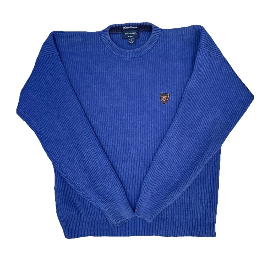 Rugger By Gant Crewneck Sweater vintage Cotton Mens Size XL Embroidered Crest